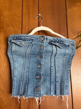 Zara Blue Washed Denim Corset Top